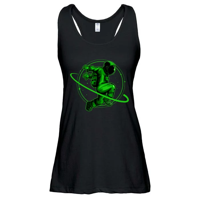 Cool Green Space Astronaut Jumping Retro Ladies Essential Flowy Tank