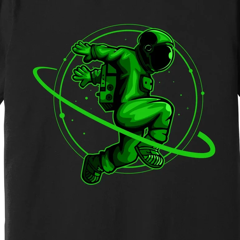 Cool Green Space Astronaut Jumping Retro Premium T-Shirt