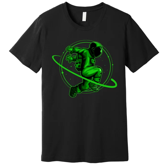 Cool Green Space Astronaut Jumping Retro Premium T-Shirt