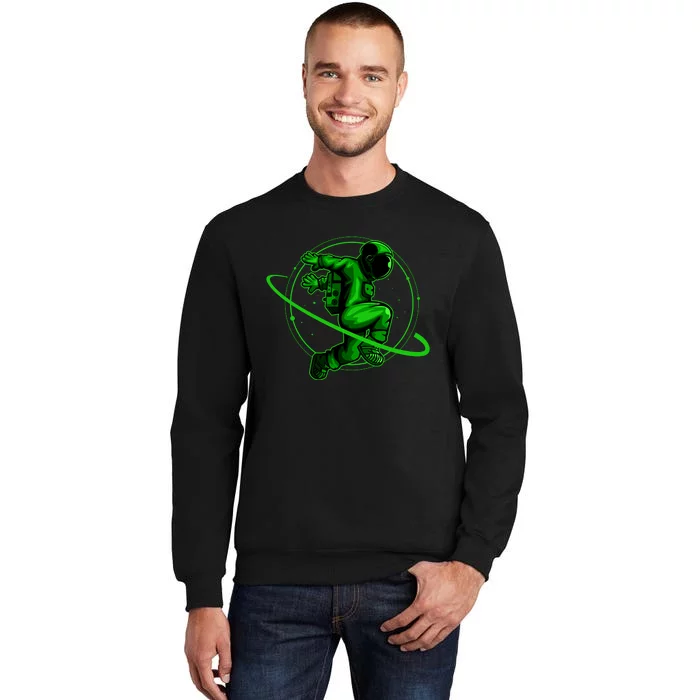 Cool Green Space Astronaut Jumping Retro Tall Sweatshirt