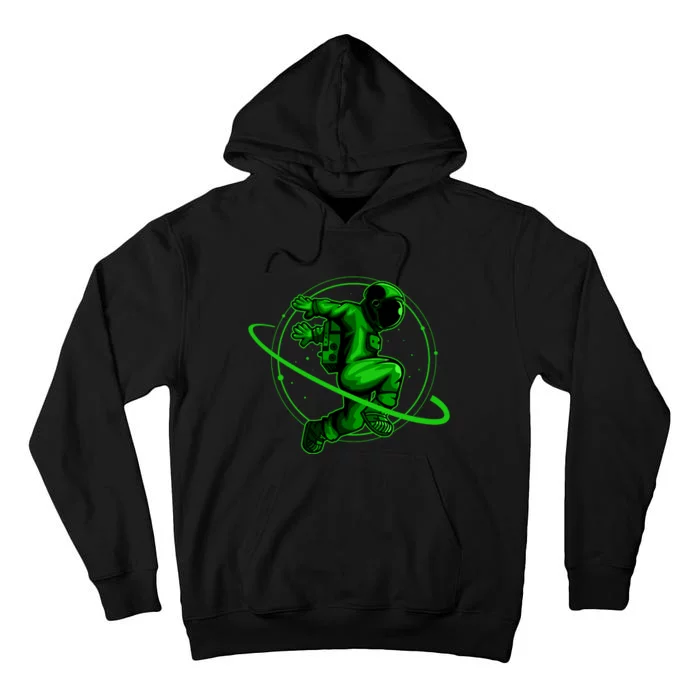 Cool Green Space Astronaut Jumping Retro Tall Hoodie