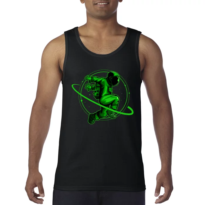 Cool Green Space Astronaut Jumping Retro Tank Top