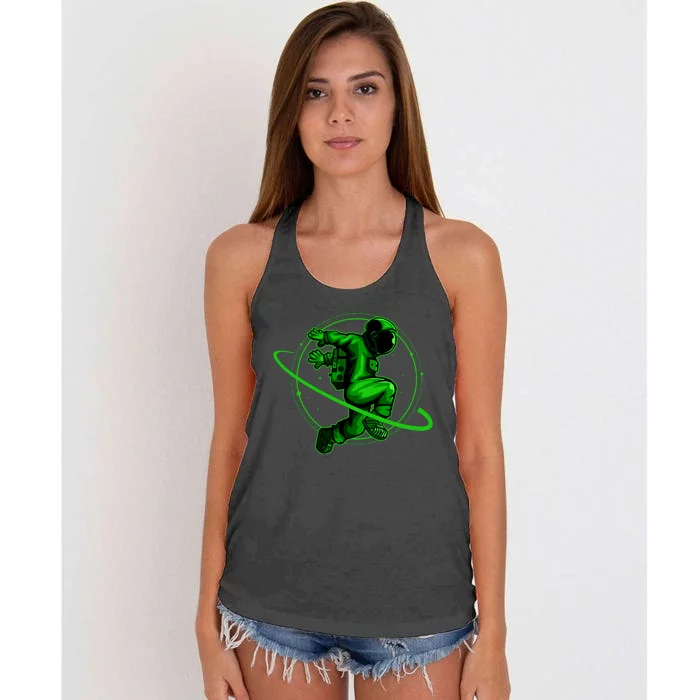 Cool Green Space Astronaut Jumping Retro Women's Knotted Racerback Tank