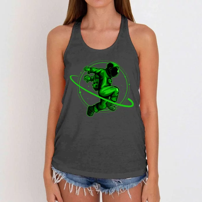 Cool Green Space Astronaut Jumping Retro Women's Knotted Racerback Tank