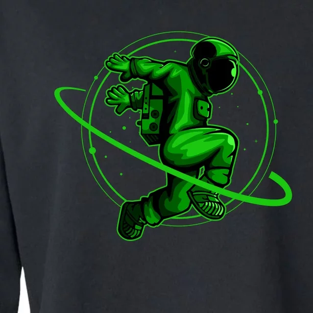 Cool Green Space Astronaut Jumping Retro Cropped Pullover Crew