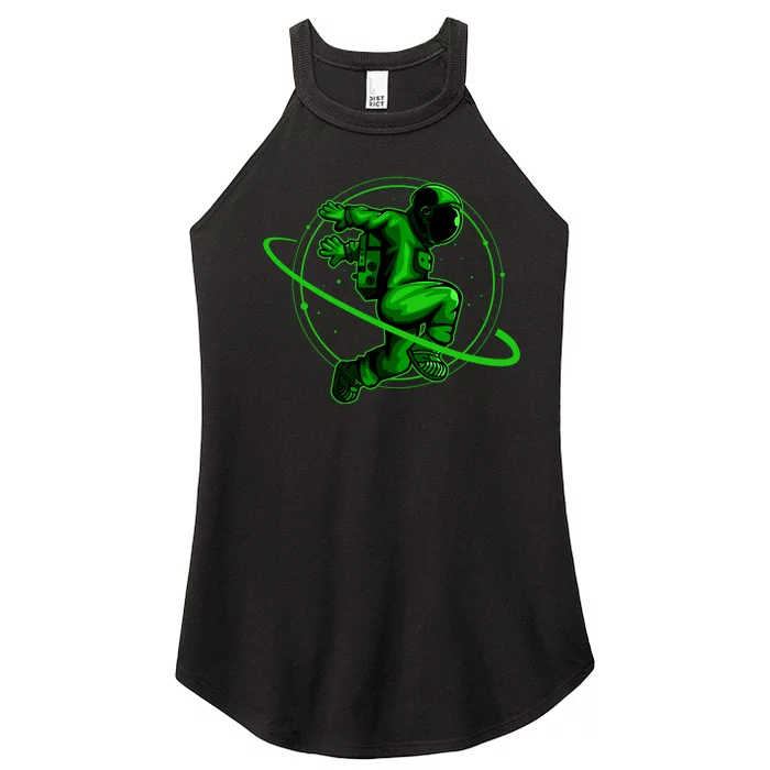 Cool Green Space Astronaut Jumping Retro Women’s Perfect Tri Rocker Tank