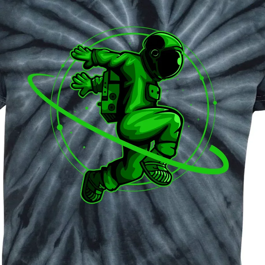 Cool Green Space Astronaut Jumping Retro Kids Tie-Dye T-Shirt