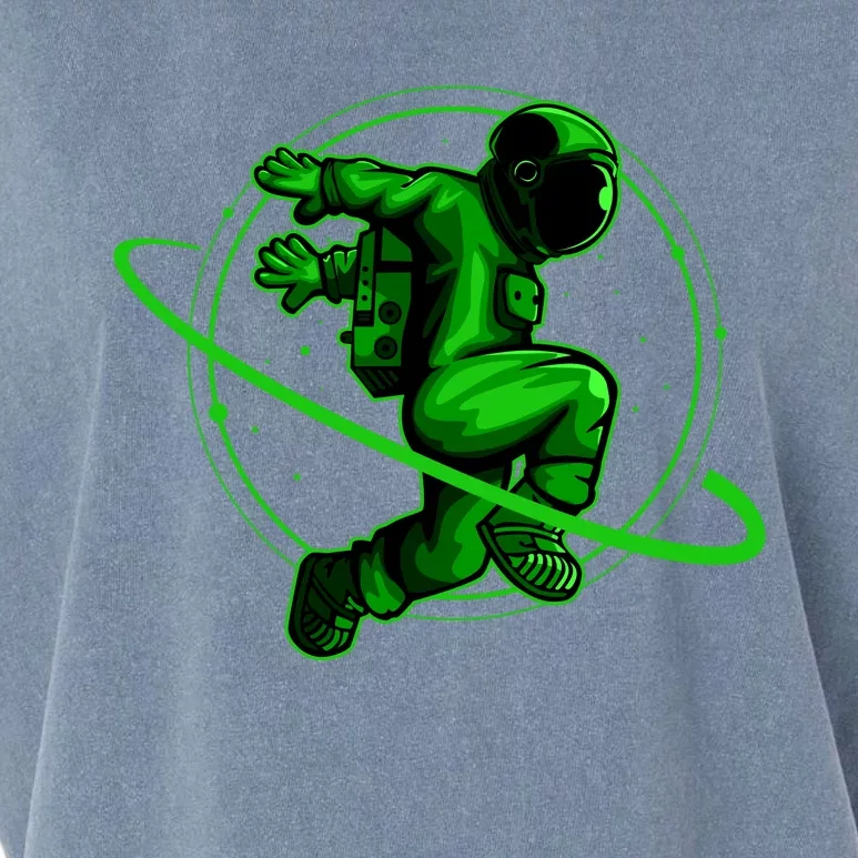 Cool Green Space Astronaut Jumping Retro Garment-Dyed Women's Muscle Tee