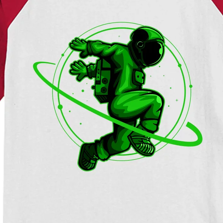 Cool Green Space Astronaut Jumping Retro Kids Colorblock Raglan Jersey