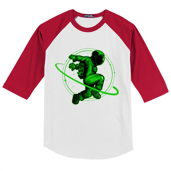 Cool Green Space Astronaut Jumping Retro Kids Colorblock Raglan Jersey