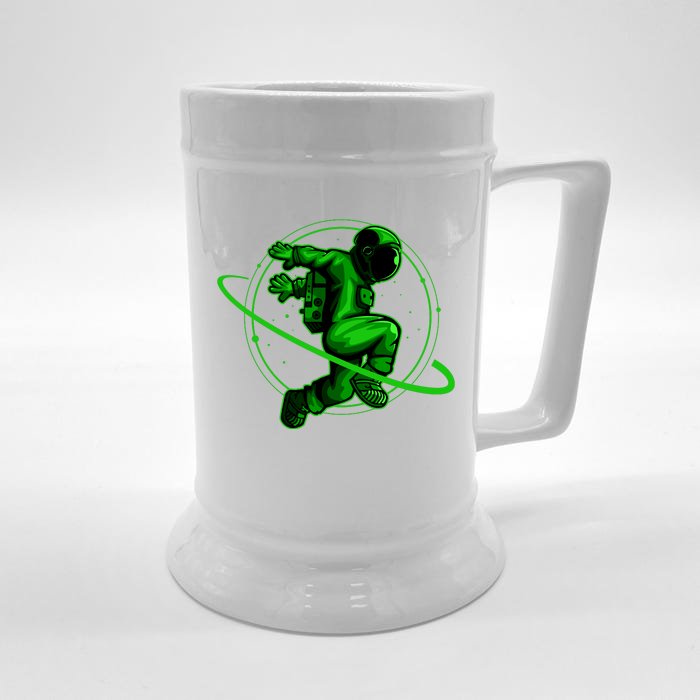 Cool Green Space Astronaut Jumping Retro Front & Back Beer Stein