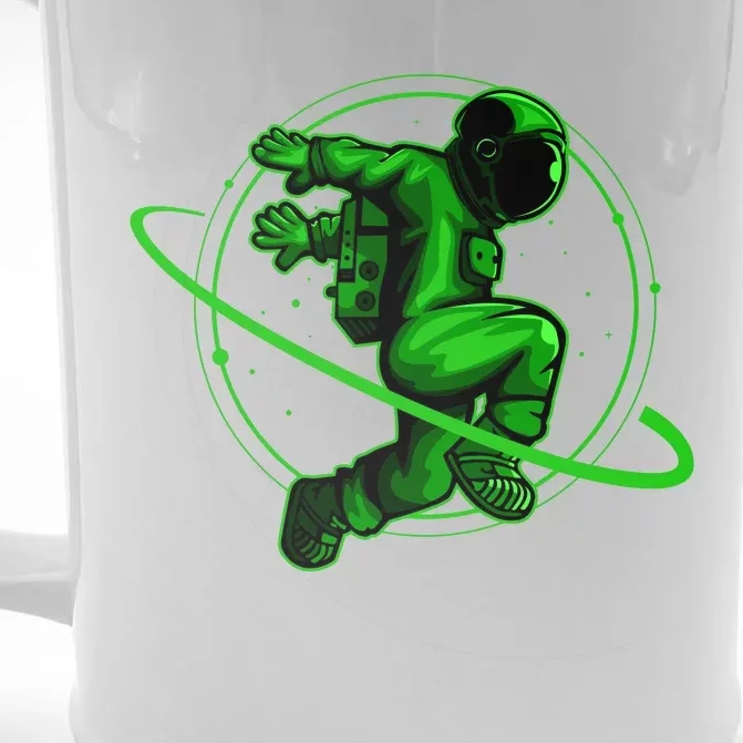 Cool Green Space Astronaut Jumping Retro Front & Back Beer Stein