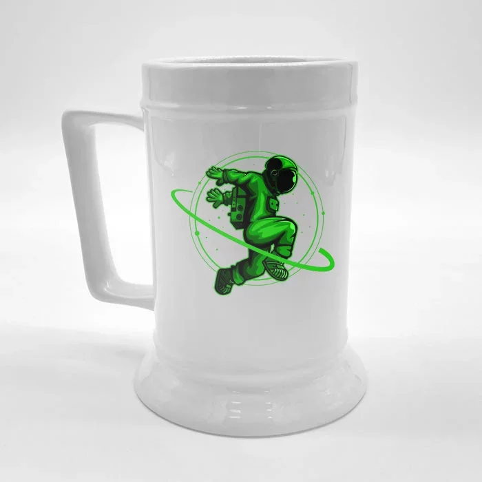 Cool Green Space Astronaut Jumping Retro Front & Back Beer Stein