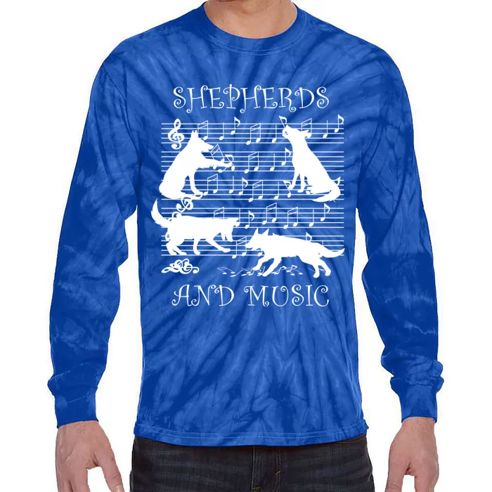 Cute Ger Shepherd Musician Music Notes Gift Tie-Dye Long Sleeve Shirt