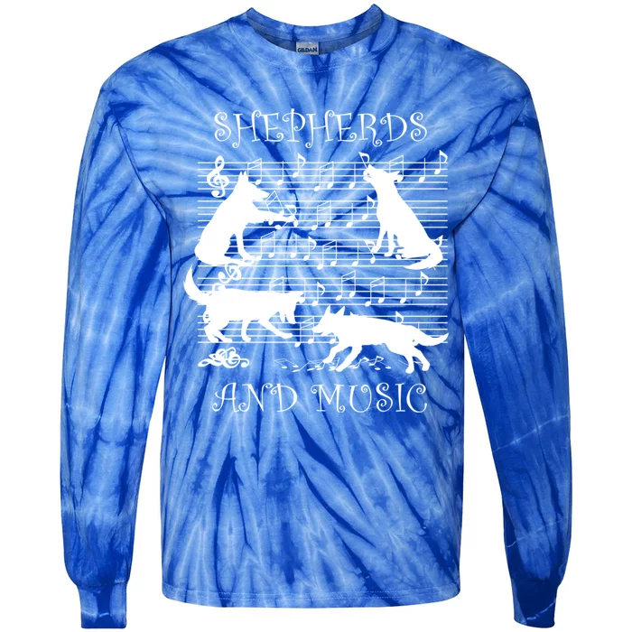 Cute Ger Shepherd Musician Music Notes Gift Tie-Dye Long Sleeve Shirt