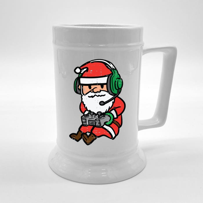 Christmas Gamer Santa Xmas Gaming Front & Back Beer Stein