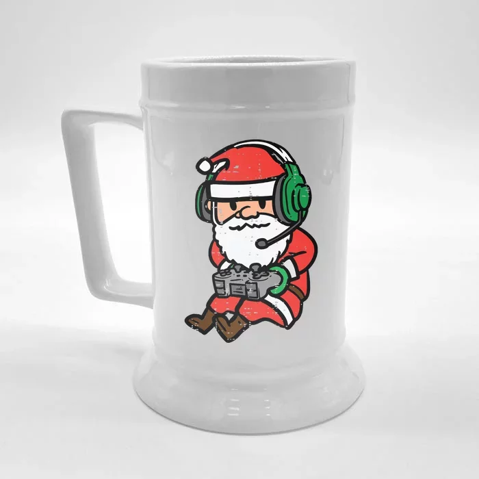 Christmas Gamer Santa Xmas Gaming Front & Back Beer Stein