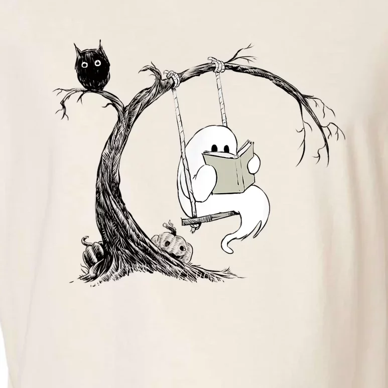 Cute Ghost Swinging Reading Book Halloween Ghost Costume Garment-Dyed Women's Muscle Tee