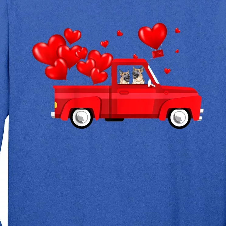 Cute Ger Shepherd Riding Red Truck Love Valentine's Day Gift Tall Long Sleeve T-Shirt