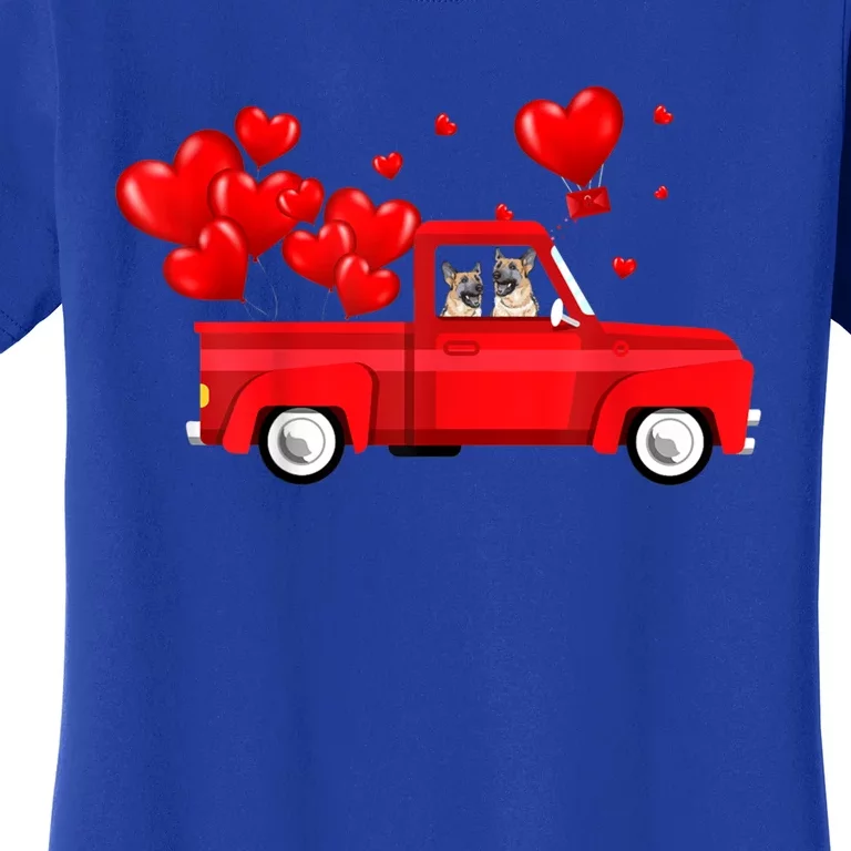 Cute Ger Shepherd Riding Red Truck Love Valentine's Day Gift Women's T-Shirt