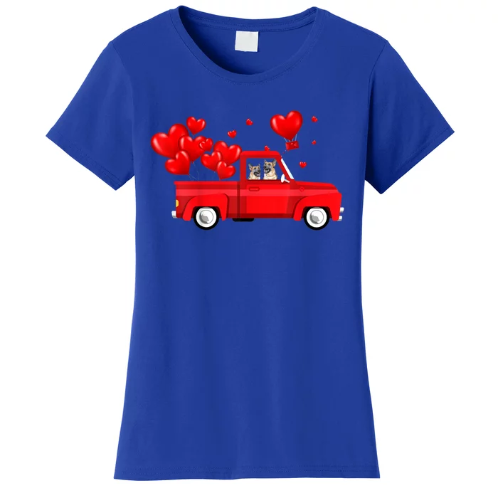 Cute Ger Shepherd Riding Red Truck Love Valentine's Day Gift Women's T-Shirt