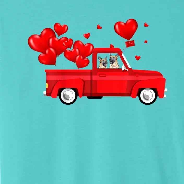 Cute Ger Shepherd Riding Red Truck Love Valentine's Day Gift ChromaSoft Performance T-Shirt