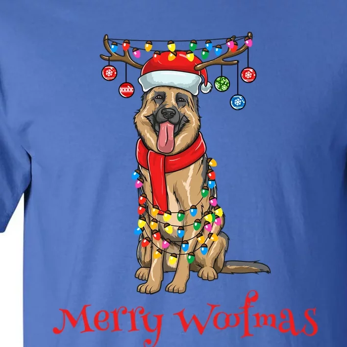 Christmas Ger Shepherd Dog Holiday Lights Merry Woofmas Gift Tall T-Shirt