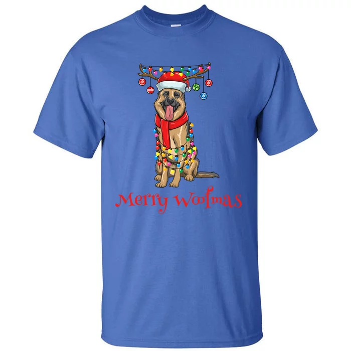 Christmas Ger Shepherd Dog Holiday Lights Merry Woofmas Gift Tall T-Shirt