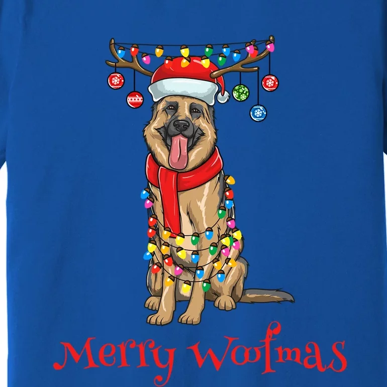 Christmas Ger Shepherd Dog Holiday Lights Merry Woofmas Gift Premium T-Shirt