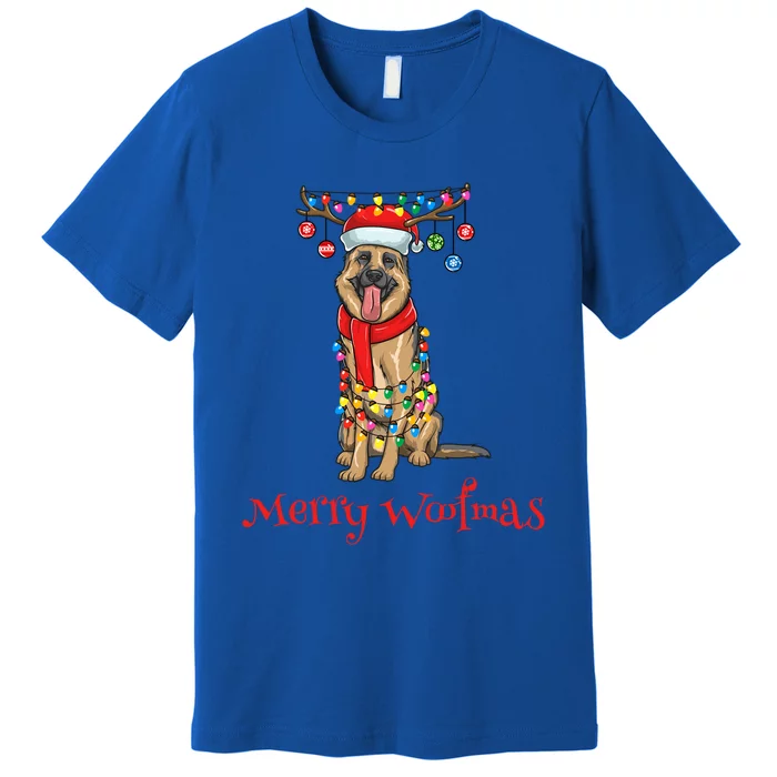 Christmas Ger Shepherd Dog Holiday Lights Merry Woofmas Gift Premium T-Shirt