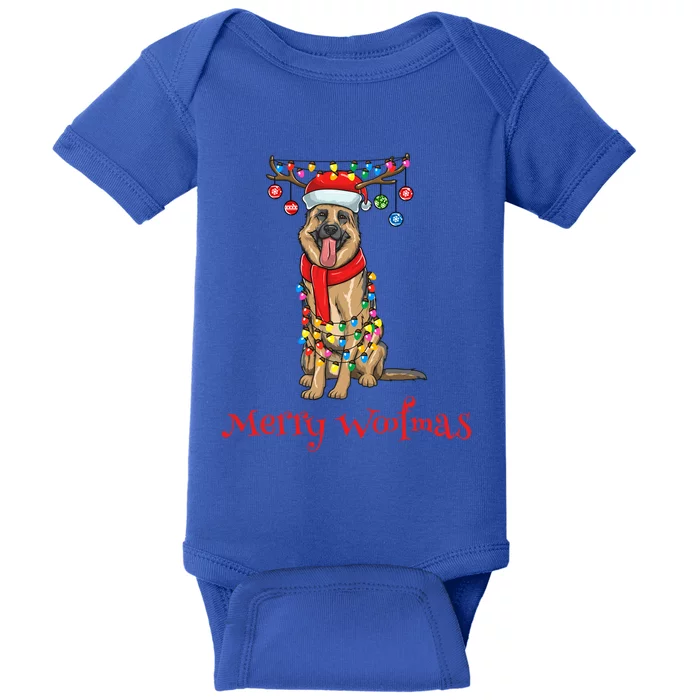 Christmas Ger Shepherd Dog Holiday Lights Merry Woofmas Gift Baby Bodysuit