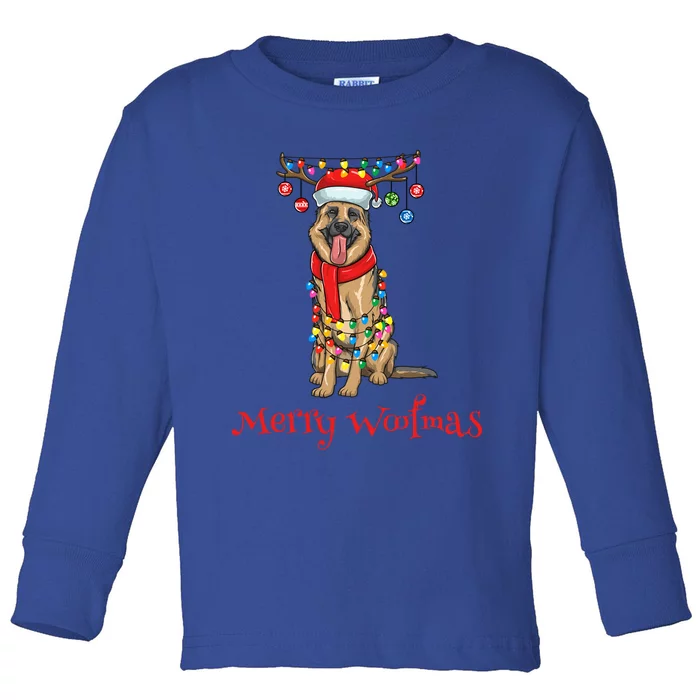 Christmas Ger Shepherd Dog Holiday Lights Merry Woofmas Gift Toddler Long Sleeve Shirt