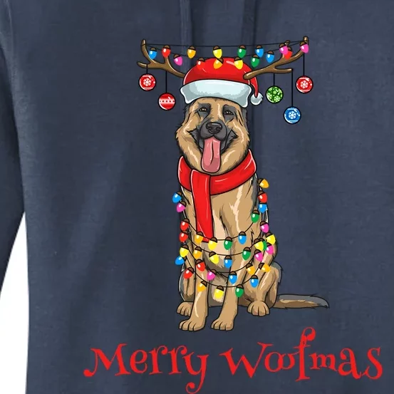 Christmas Ger Shepherd Dog Holiday Lights Merry Woofmas Gift Women's Pullover Hoodie