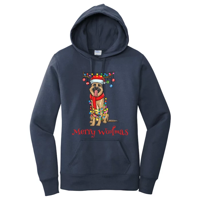 Christmas Ger Shepherd Dog Holiday Lights Merry Woofmas Gift Women's Pullover Hoodie