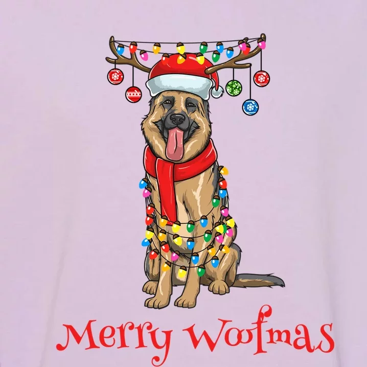 Christmas Ger Shepherd Dog Holiday Lights Merry Woofmas Gift Garment-Dyed Sweatshirt