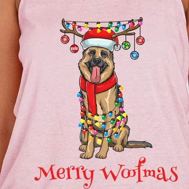 Christmas Ger Shepherd Dog Holiday Lights Merry Woofmas Gift Women's Knotted Racerback Tank