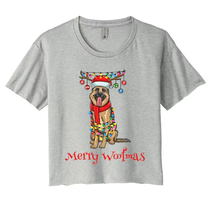 Christmas Ger Shepherd Dog Holiday Lights Merry Woofmas Gift Women's Crop Top Tee