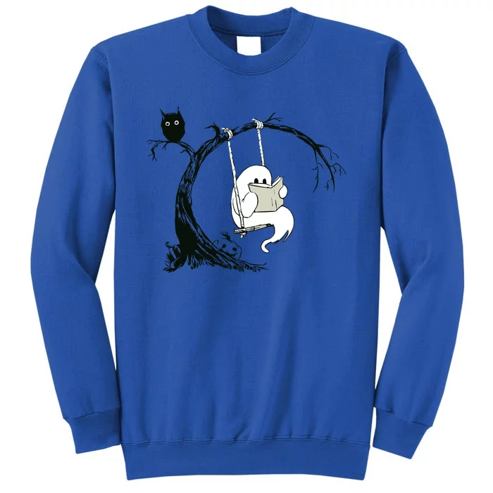 Cute Ghost Swinging Reading Book Halloween Ghost Costume Sweatshirt