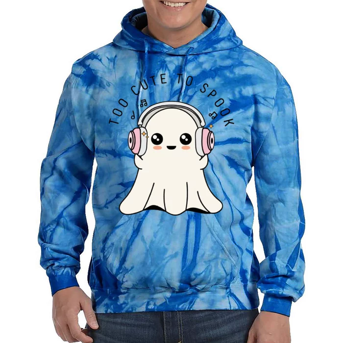 Cute Ghost Too Cute To Spook Ghost With Headphones Music Lover Ghost Tie Dye Hoodie