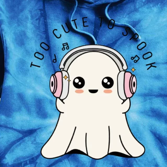 Cute Ghost Too Cute To Spook Ghost With Headphones Music Lover Ghost Tie Dye Hoodie