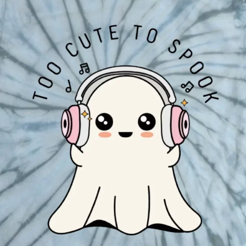 Cute Ghost Too Cute To Spook Ghost With Headphones Music Lover Ghost Tie-Dye T-Shirt