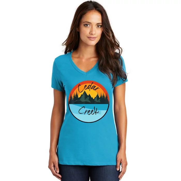 Camping Graphic Tee. Cedar Creek Women's V-Neck T-Shirt