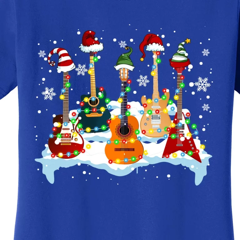 Christmas Guitar Tree Xmas Lights Santa Guitar Instruts Gift Women's T-Shirt