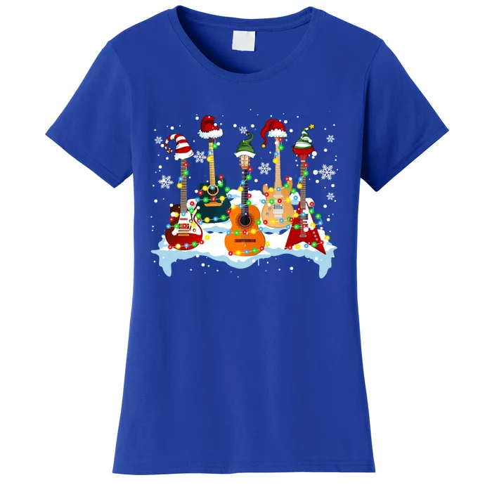 Christmas Guitar Tree Xmas Lights Santa Guitar Instruts Gift Women's T-Shirt