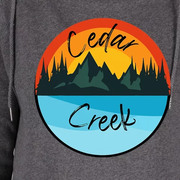 Camping Graphic Tee. Cedar Creek Graphic Tee. Womens Funnel Neck Pullover Hood