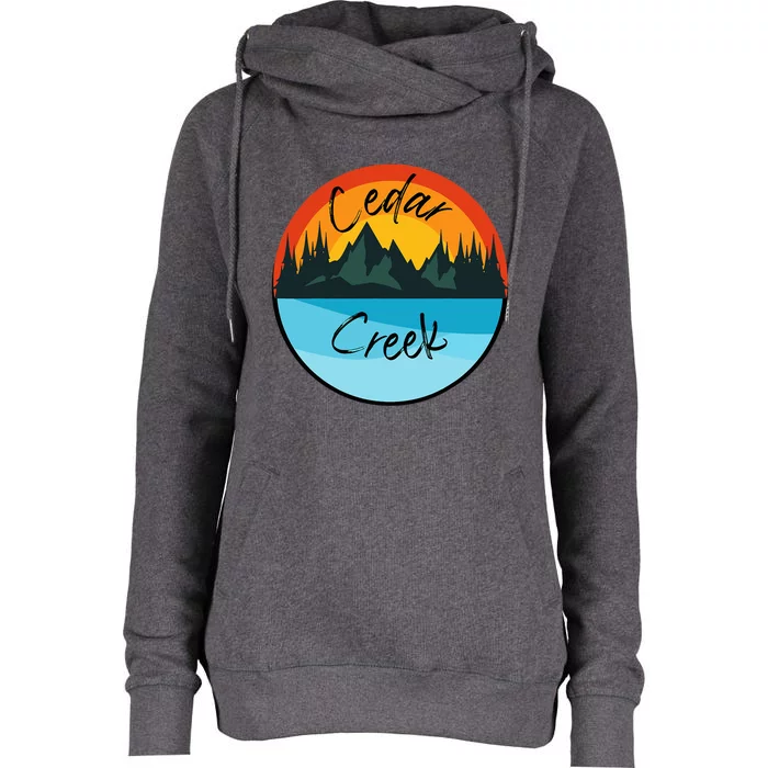 Camping Graphic Tee. Cedar Creek Graphic Tee. Womens Funnel Neck Pullover Hood