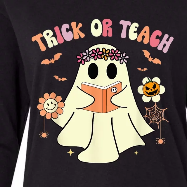 Cute Ghost Teacher Halloween Shirts Wo Trick Or Teach Womens Cotton Relaxed Long Sleeve T-Shirt