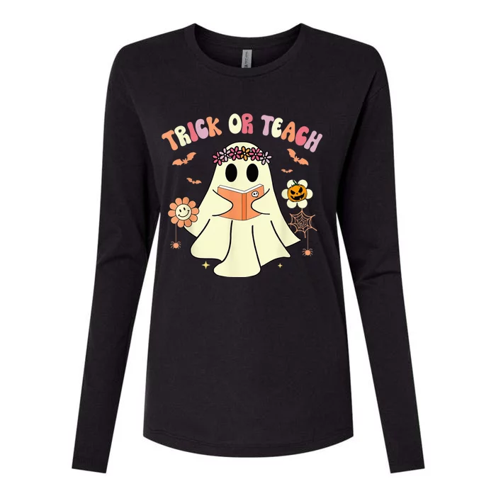 Cute Ghost Teacher Halloween Shirts Wo Trick Or Teach Womens Cotton Relaxed Long Sleeve T-Shirt