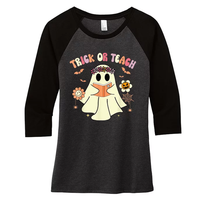 Cute Ghost Teacher Halloween Shirts Wo Trick Or Teach Women's Tri-Blend 3/4-Sleeve Raglan Shirt