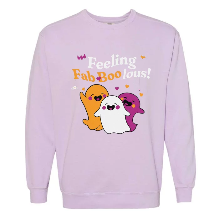 Cute Ghost Trio Boo Halloween Fab Boo Lous Garment-Dyed Sweatshirt